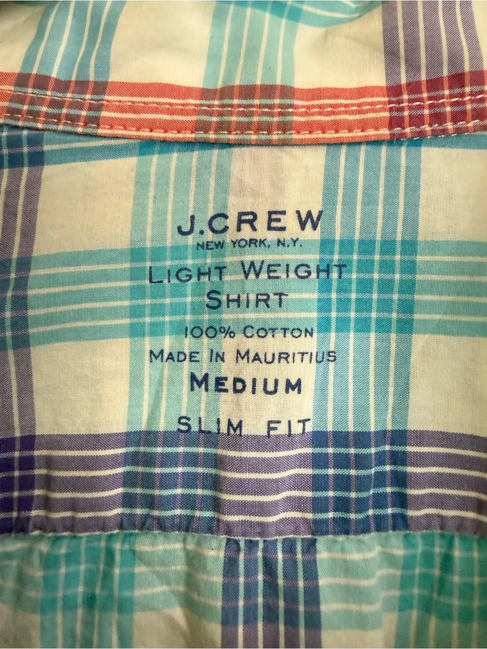 J.Crew Men’s Medium Slim Fit Lightweight Plaid Button Down Shirt 100% Cotton